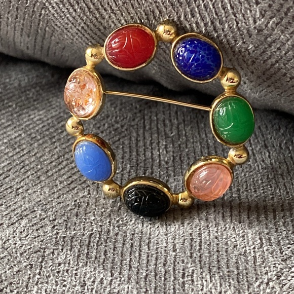 Scarab Brooch Pin Multicolor Gold Tone - Picture 9 of 15